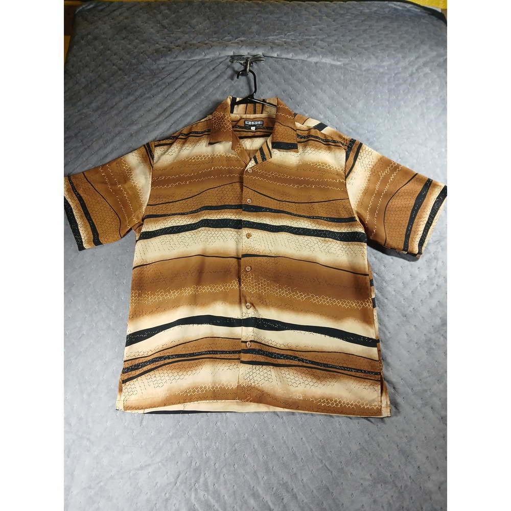 Mench Platinum Mens XXL Brown Abstract Geometric Short Sleeve Button Down Shirt